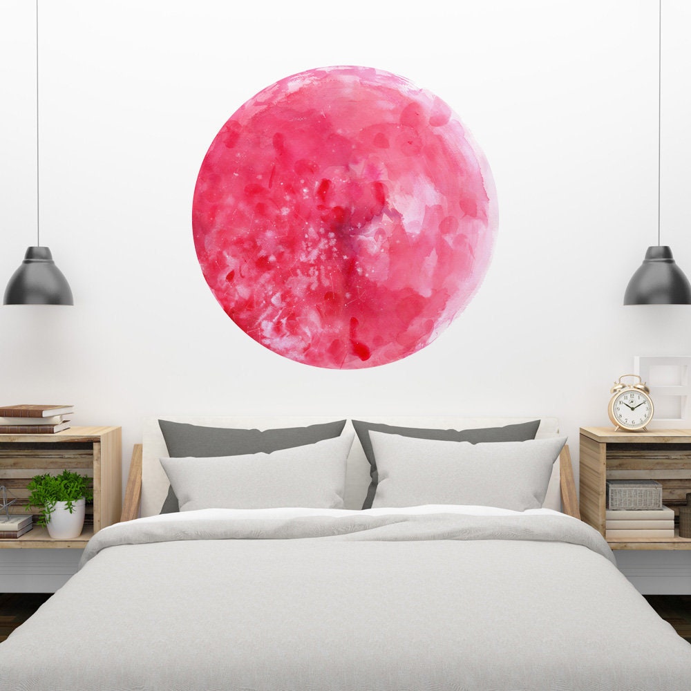 | de Lune à Fleurs Roses Autocollant Mural Amovible, Idées d'art Chambre Coucher, Cercle Botanique R