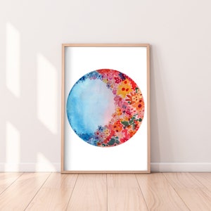 Sweet Moon Flower Print Watercolor Print Moon Wall Art for Bedroom Circle Art Celestial Watercolor by CreativeIngrid image 2