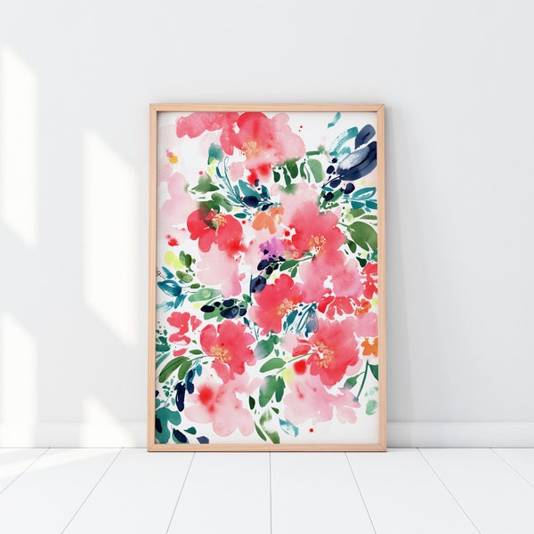 Free Spirit, Floral Painting par CreativeIngrid | Pink Roses Print, Large Watercolor Wall Art for Living Room, Gift Idea for Her, Nursery Art