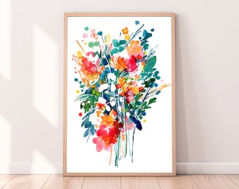 Big Bouquet, Art Print | Bouquet of Flowers Watercolor Flower Art Home Decor Artwork Nature Home Garden Watercolor Prints by CreativeIngrid