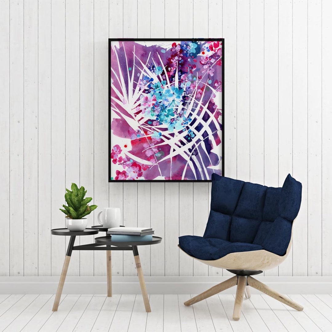 Wild Palm Art Print Large Abstract Palm Leaf Purple Art Prints House