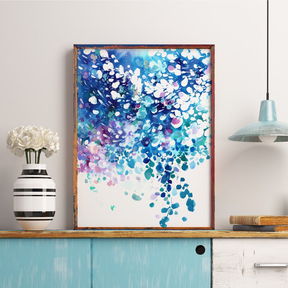 Big Blue, Art Print | Fr Ocean Inspired Painting Large Blue Wall Abstract Botanical Nature Beach Hom