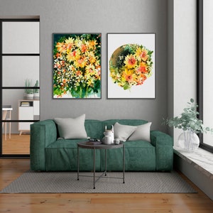 Bees and Yellow Flowers Art Print Three Bumble Bees and the Sunflowers Fine Art Sunflower Garden Watercolor Bee Art by CreativeIngrid 画像 7