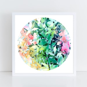 Stampa artistica con luna che sboccia di giorno / Acquerello botanico, foglie verdi, fiori, cerchi, arte moderna per la cameretta dei bambini, decorazione naturale di CreativeIngrid