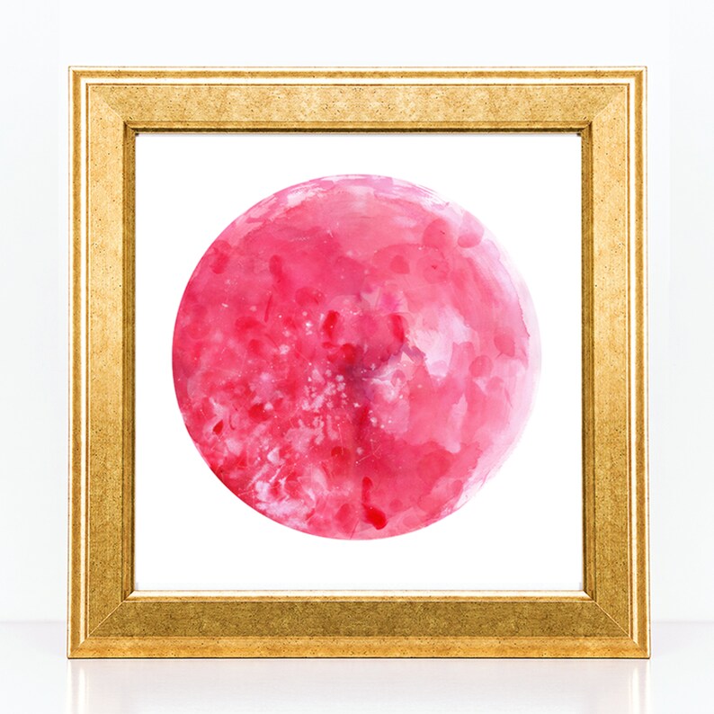 Pink Moon Print. Scorpio Moon Wall Art. Watercolor Flower ...