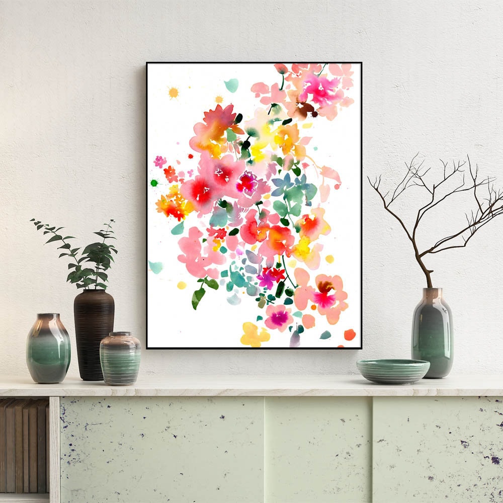 Floral Bustle Modern Floral Print Colorful Floral Wall Art Etsy UK