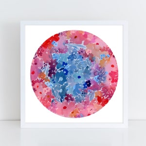 Super Flower Moon | Art Print by CreativeIngrid. Flower Moon Watercolor Painting. Floral Bohemian Boho Decor Luna Art. Circle Art Print.