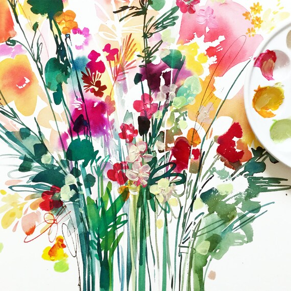 Caramel, Bouquet of Wildflowers | Modern Watercolor Print