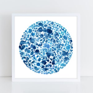 Blue Botanical Circle, Art Print | Blue Home Decor Botanical Print. Circular Art Leafy Moon by CreativeIngrid