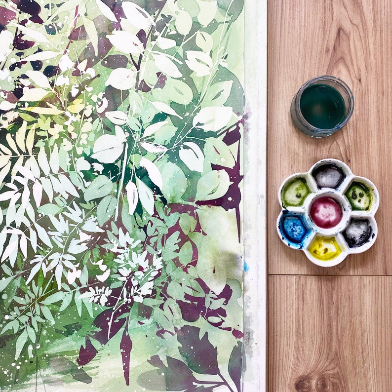 Green Garden Foliage Print Abstract Green Leaf Art Greenery Etsy