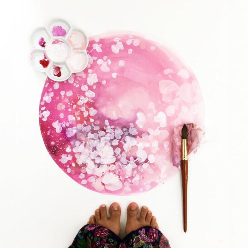 Wall Decal Bedroom Decor Boho Decor Nursery Wall Art Watercolor Flowers Wall Sticker Vinyl Decal Pink Home Decor Pink Moon Decal Moon Art