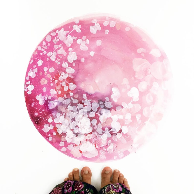 Wall Decal Bedroom Decor Boho Decor Nursery Wall Art Watercolor Flowers Wall Sticker Vinyl Decal Pink Home Decor Pink Moon Decal Moon Art