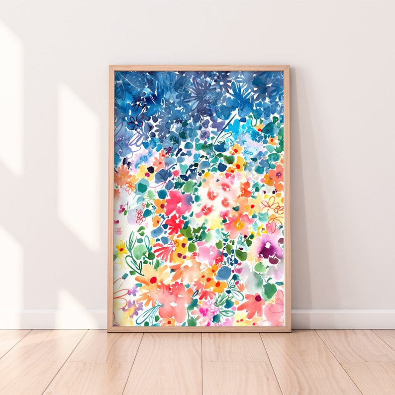 Floral Stardust Art Print Celestial Landscape of Flowers Nursery Art Gift Idea Watercolor Painting Wall Art by CreativeIngrid image 1