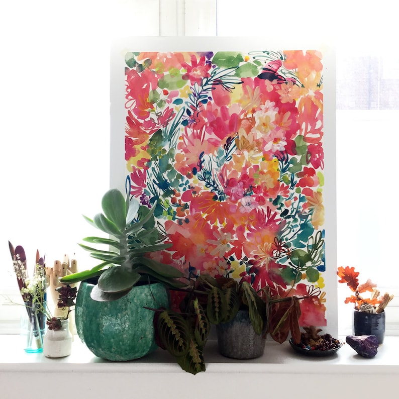 Endless Garden Colourful Wall Art Print Watercolor Floral Decor Boho Botanical Painting Living Room Decor Gift for Her CreativeIngrid image 8