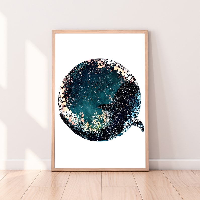 Whale Shark New Moon Art Print Under the Sea Watercolor Animal Ocean Lover Beach Decor Wall Art Underwater Blue Decor by CreativeIngrid image 3