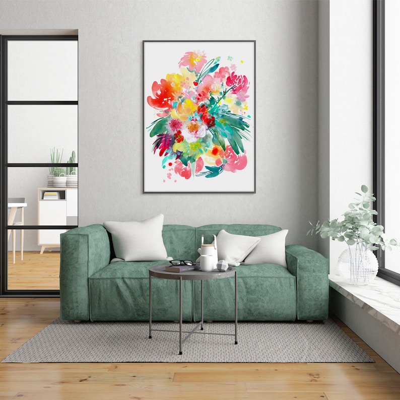 Floral Bouquet Wall Art for Living Room Modern Flower Watercolor Print Peonies Painting Art CreativeIngrid Wild Bouquet Flower Art Print