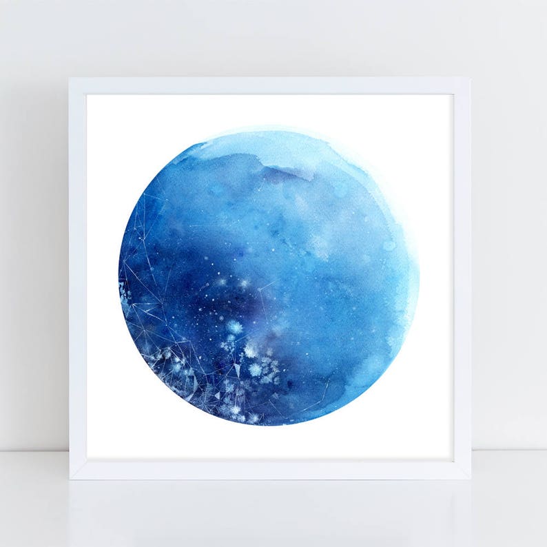 Blue Moon, Wall Art Full Moon. Moon Poster. Moon Print. Full Moon Prints. Gift for her. Starry Sky Art Print. Lunar Poster. CreativeIngrid image 1