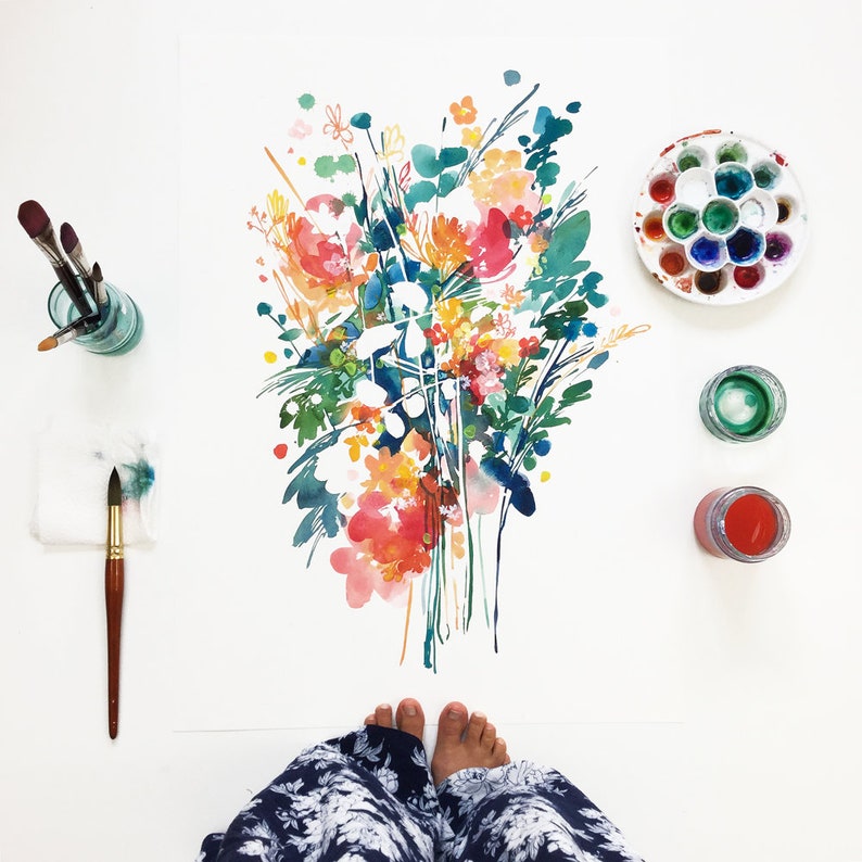 Big Bouquet Art Print Bouquet of Flowers Watercolor Flower Art Home Decor Artwork Nature Home Garden Watercolor Prints by CreativeIngrid