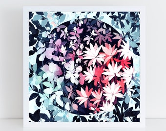 Floral Watercolor Art Print: Pink Purple Indigo Botanical Illustration