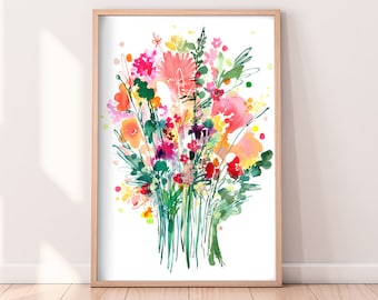 Caramel, Bouquet of Wildflowers | Modern Watercolor Print Floral Home Decor Flower Painting Nature Prints CreativeIngrid