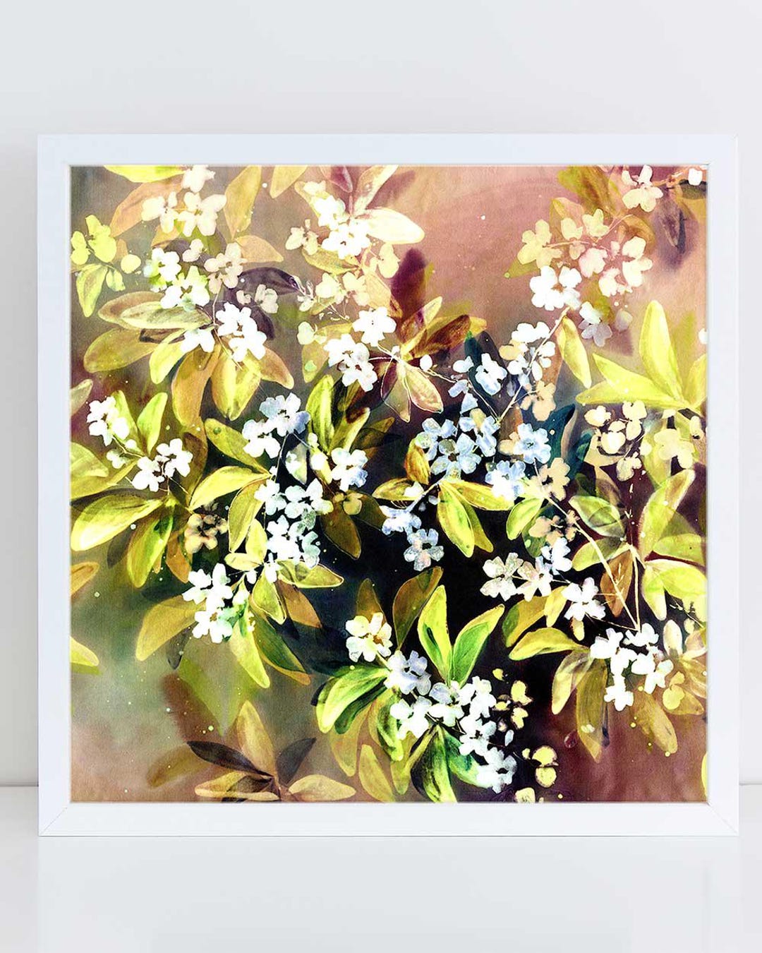Night Jasmine Art Print | Abstract Jasmine Flower Painting White Blooms ...
