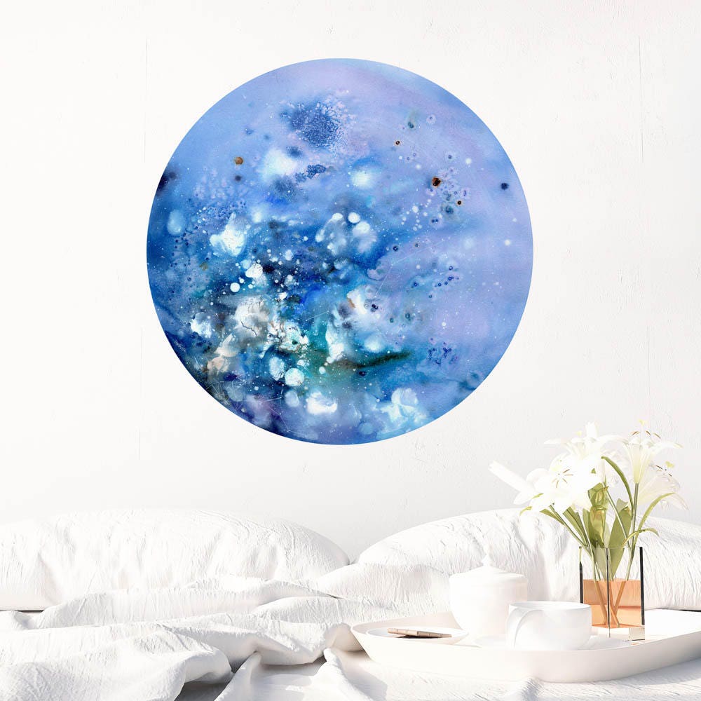 Super Bleu | Blue Moon Wall Decal Celestial Art Baby Boy Chambre Décor Auto-Adhésif Print Lunar Crea