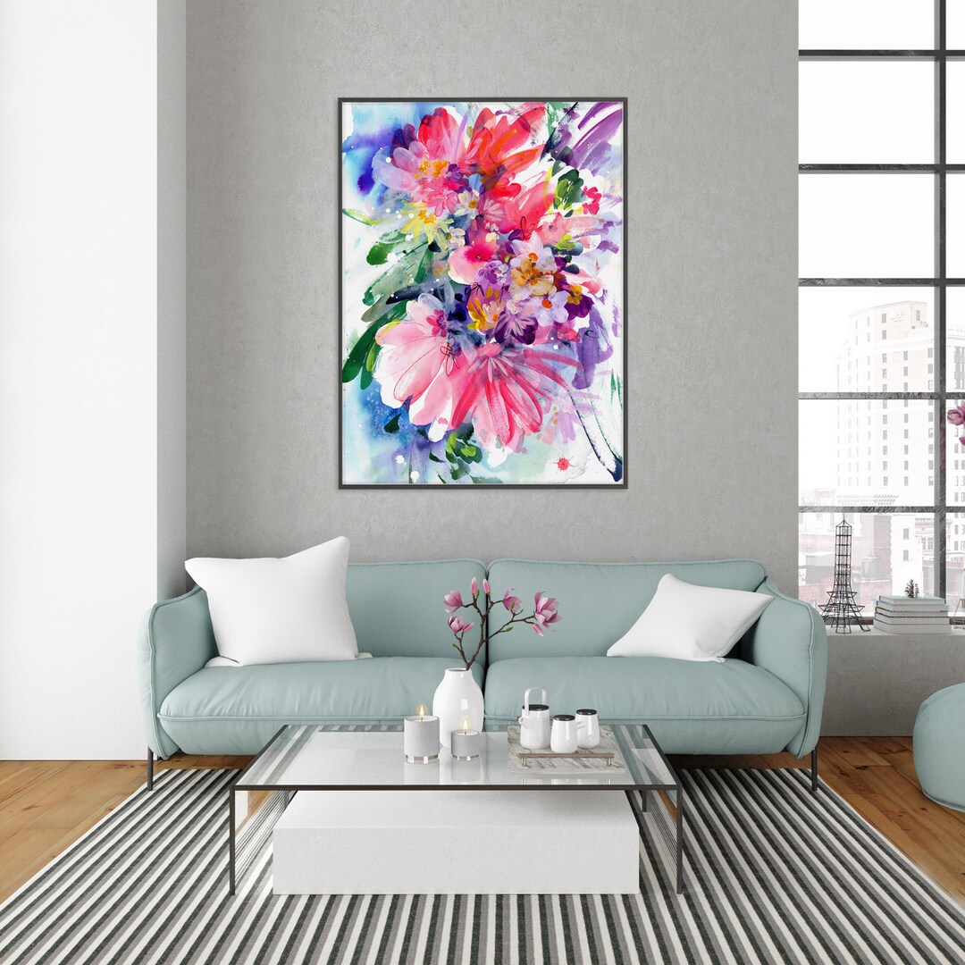 Awakening Bright Pink Wall Art Large Floral Art Print by Creativeingrid