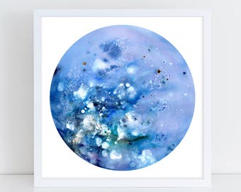 Super Blue Moon Print. Blue Supermoon Watercolor. Lunar Wall Art. Bedroom Decor. Celestial Watercolor. Galaxy Art. Wolf Moon. CreativeIngrid