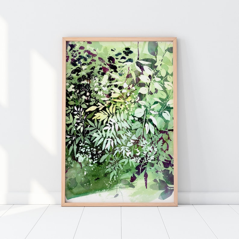 Green Garden Foliage Print Abstract Green Leaf Art Greenery Etsy