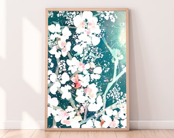 Cherry Tree in Bloom Fine Art Print |  Soft Pink Flowers Blooming Cherry Tree Spring Blooms Blue Sky Flower Tree Art Japanese CreativeIngrid