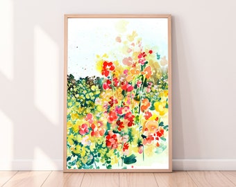 Yellow Field, Wall Art Print | Yellow Wall Art Home Decor, Abstract Floral Wall Art,  Botanical Decor Watercolor Painting by CreativeIngrid
