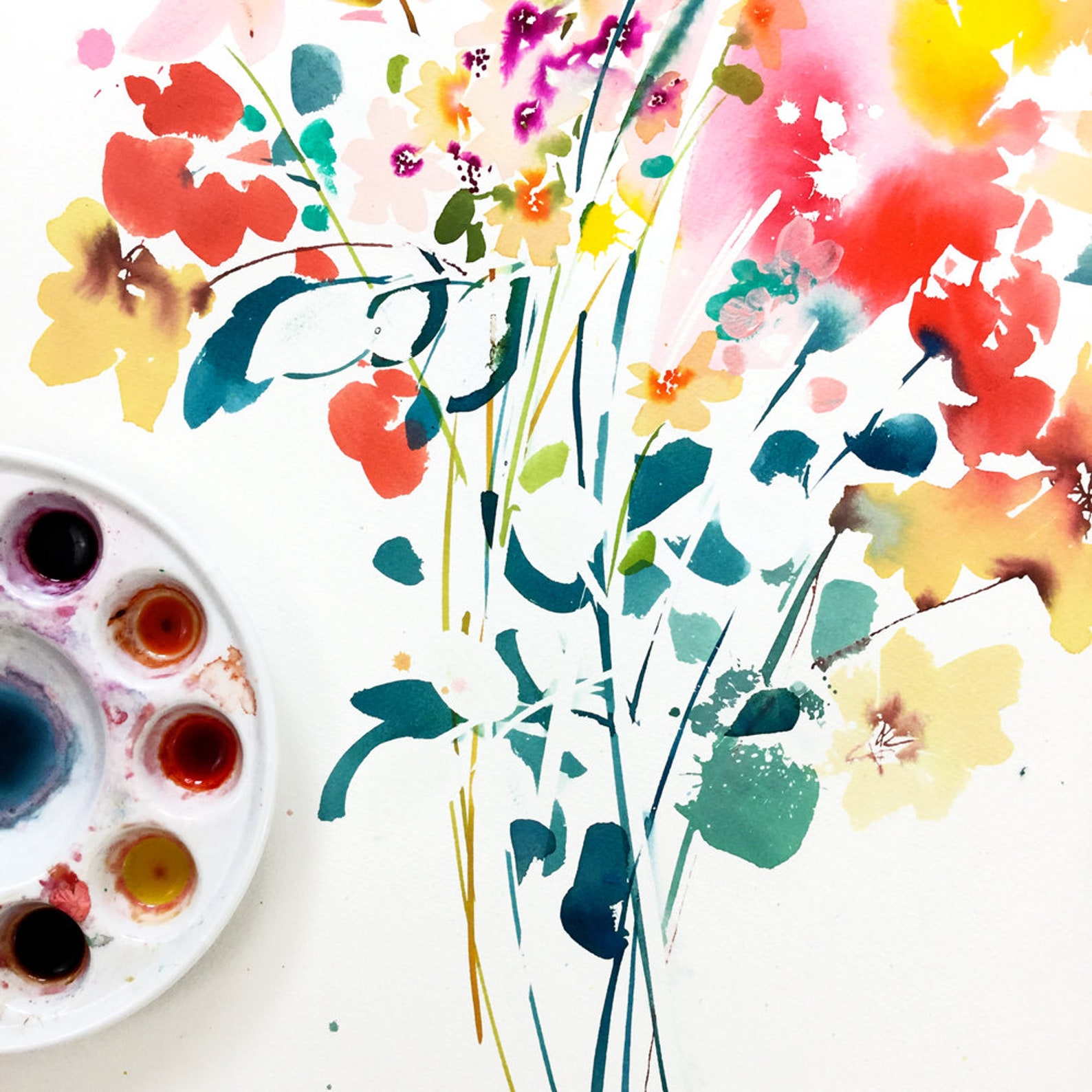 Nectar Flower Bouquet Print Watercolor Floral Wall Art Etsy