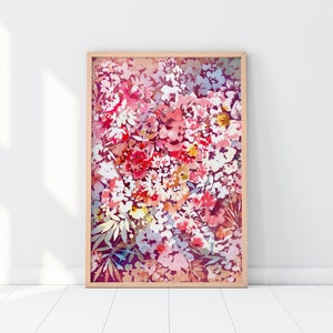 Into the Sunrise, Floral Wall Art | Abstract Floral Print for Living Room Modern Nursery Decor Red Purple Watercolor Painting CreativeIngrid