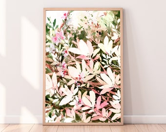 Rosa Magnolia Albero Art Stampa / Grande Rosa Acquerello Fiori Foglie Verdi Casa Arredamento Moderno Colori Terrosi Arte per la sua idea di CreativeIngrid