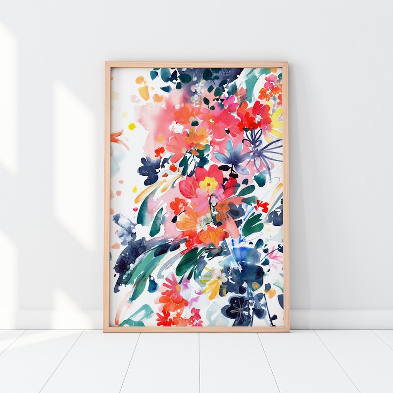 Blooming Wild, Indigo Pink Floral Fine Art Print Abstract Flower Painting Watercolor Blooms by CreativeIngrid Modern Botanical Home Decor image 1