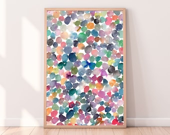 Colorful Pebbles Art Print | Beach House Art Decor for Living Room, Earthy Wall Art, Modern Zen Decor, Watercolor Pebble Art CreativeIngrid