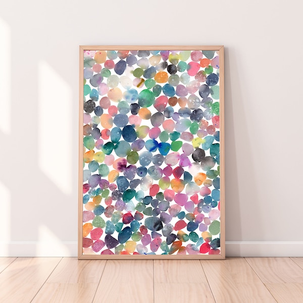 Colorful Pebbles Art Print | Beach House Art Decor for Living Room, Earthy Wall Art, Modern Zen Decor, Watercolor Pebble Art CreativeIngrid
