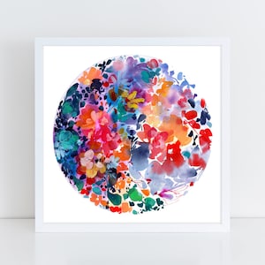 Stampa floreale con luna piena / Stampa artistica della luna, Luna che sboccia, Decorazione per camera da letto con luna boho, Acquerello di fiori di luna celestiale di CreativeIngrid