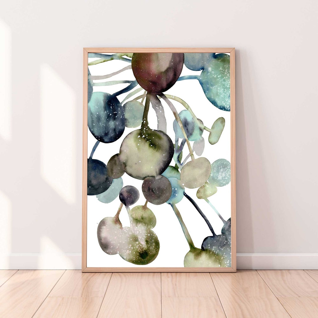 Pilea Indoor Plant Art Print | Pilea Leaves Watercolor Earthy Decor ...