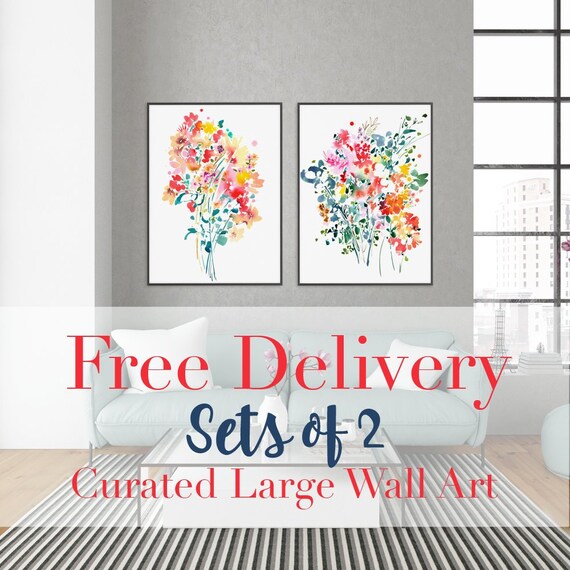 Set Of 2 Fl Prints Free Delivery On Large Wall Art Sets Watercolor Bouquet Painting Botanical Living Room Decor Creativeingrid