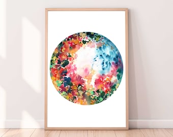 Harvest Moon Art Print | Leaves Flowers Circle Wall Art Fall Colors September Mystic Moon Decor Autumn Botanical Wall Art by CreativeIngrid