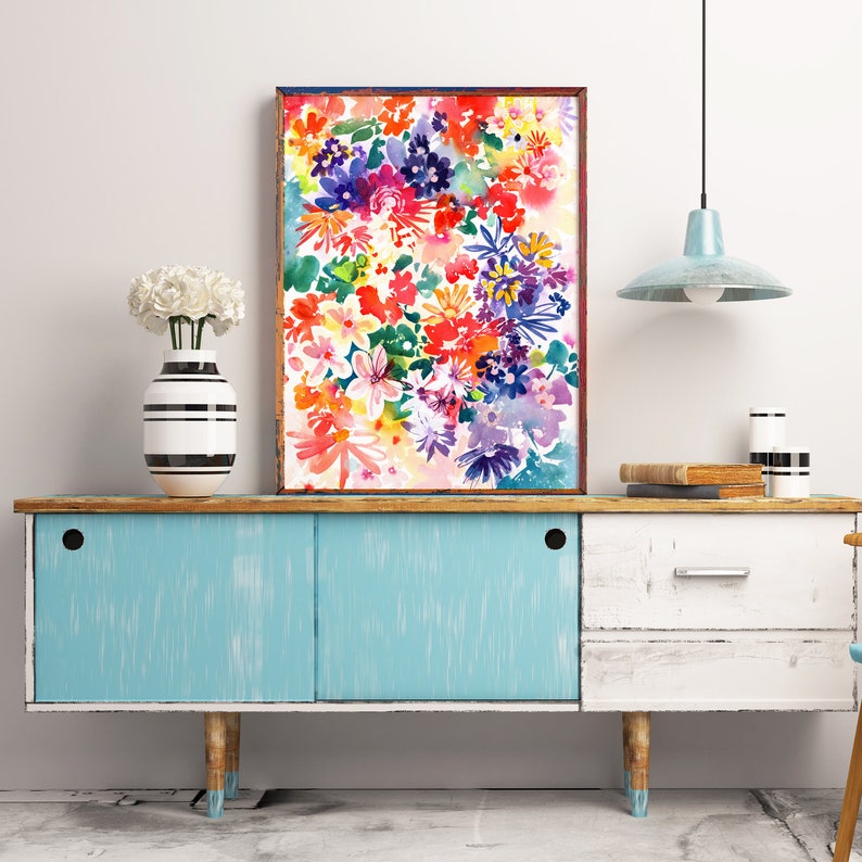 Garden in Bloom, Colorful Flower Blooms Print | Floral Painting Wall ...