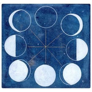 « Tableau des phases de la lune aquarelle indigo Impression artistique » par CreativeIngrid