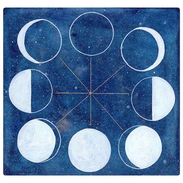 « Tableau des phases de la lune aquarelle indigo Impression artistique » par CreativeIngrid