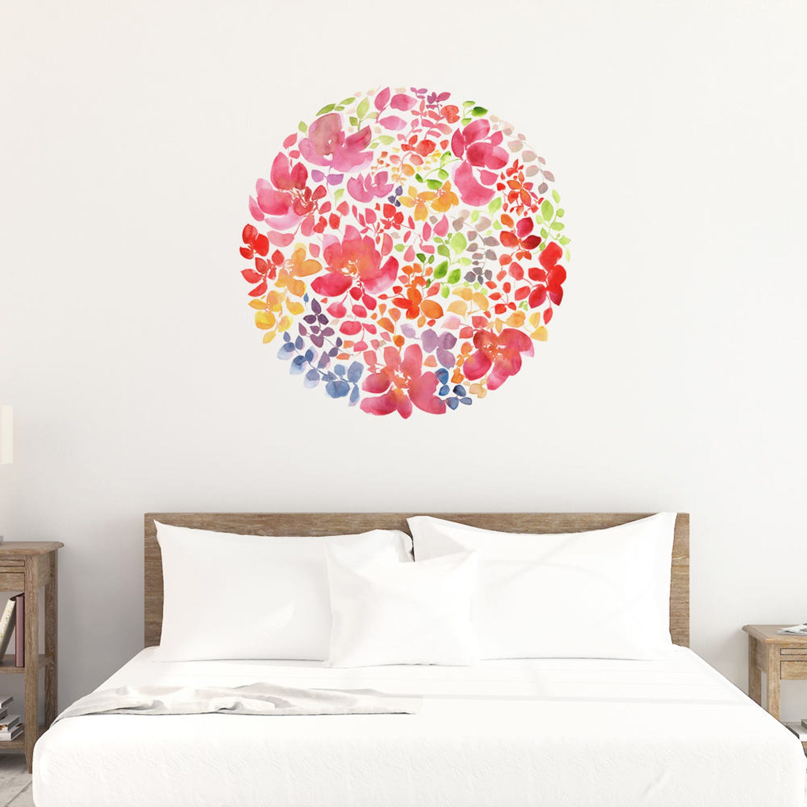 Boho Wall Sticker, Honey Moon Floral Circle Self Adhesive Art, Peel and