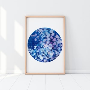 Cosmos in Bloom, Celestial Watercolor Painting | Blue Print Moon Boho Decor Bedroom, Blue Moon Wall Decor | Botanical Moon by CreativeIngrid