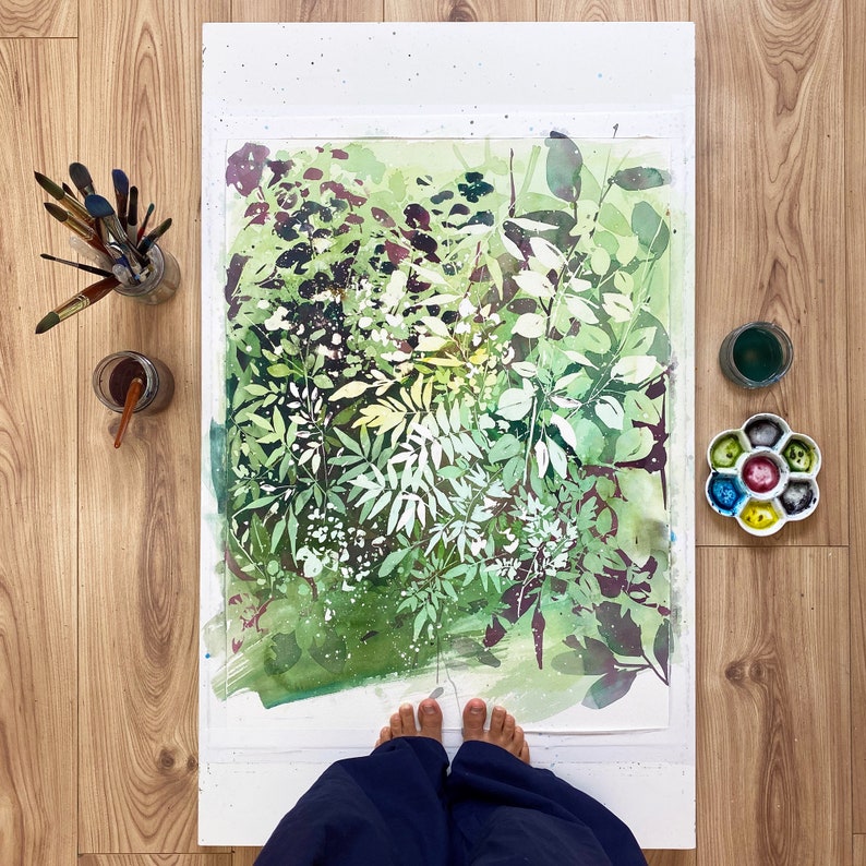Green Garden Foliage Print Abstract Green Leaf Art Greenery Etsy