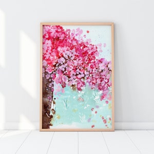 Cherry Blossom Painting | Japanese Inspired Wall Decor by CreativeIngrid, Modern Watercolor Art Print, Nursery Wall Art Pink Flowers