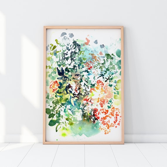 Hidden Garden Botanical Watercolor Painting Print | Green Mint Modern Wall Art Nature Fresh Home Decor High Quality Art Print CreativeIngrid