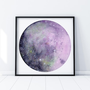 Silver Pink Moon, Watercolor Moon Gray Pink Purple Celestial Print Moon Artwork by CreativeIngrid July Moon Thunder Moon Buck Moon Art Print